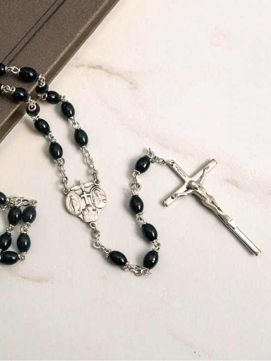 Other - Sterling Silver Black Glass Bead Rosary